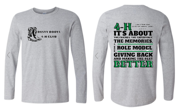 Dusty Boots 4H Long Sleeve T-Shirt Full Front and Back Logo